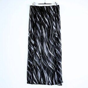 Vintage Y2K Mainstream Mesh Maxi Skirt Small Black White Wavy Print Cover Up